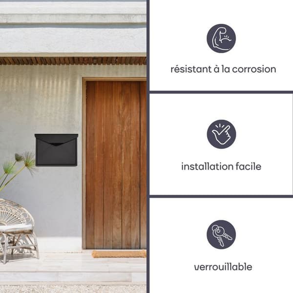 Postlåda - Perel - Verona - Matt svart stål - 115 x 380 x 290 mm - Väggmonterad