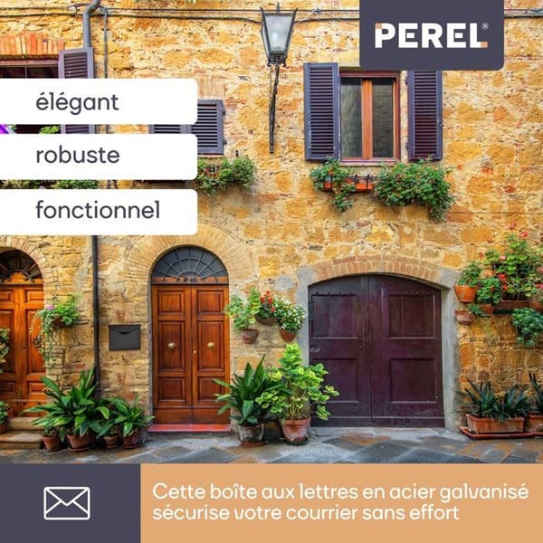 Postlåda - Perel - Verona - Matt svart stål - 115 x 380 x 290 mm - Väggmonterad