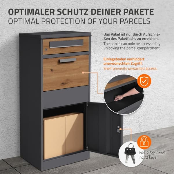 Paketbrevlåda 50x112x37 cm antracit/ek-look tillverkad av galvaniserat stål ML-design