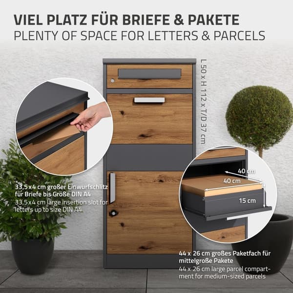 Paketbrevlåda 50x112x37 cm antracit/ek-look tillverkad av galvaniserat stål ML-design