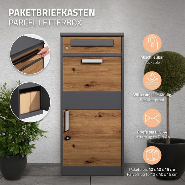 Paketbrevlåda 50x112x37 cm antracit/ek-look tillverkad av galvaniserat stål ML-design