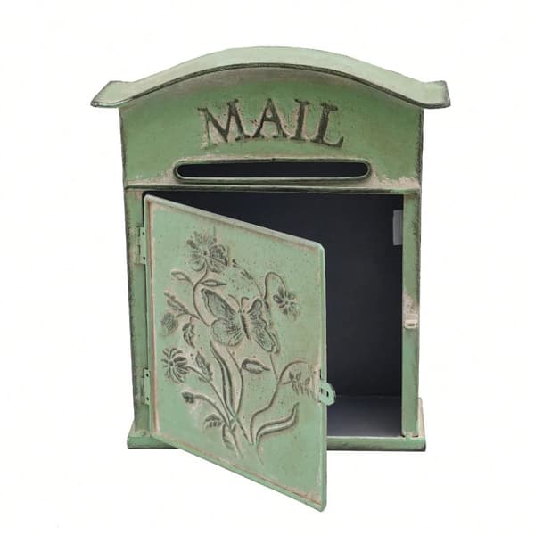 Væghængt postkasse, vintage grøn finish, holdbar metal konstruktion,Grøn