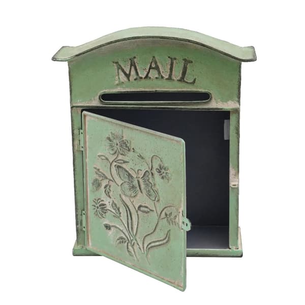 Væghængt postkasse, vintage grøn finish, holdbar metal konstruktion,Grøn