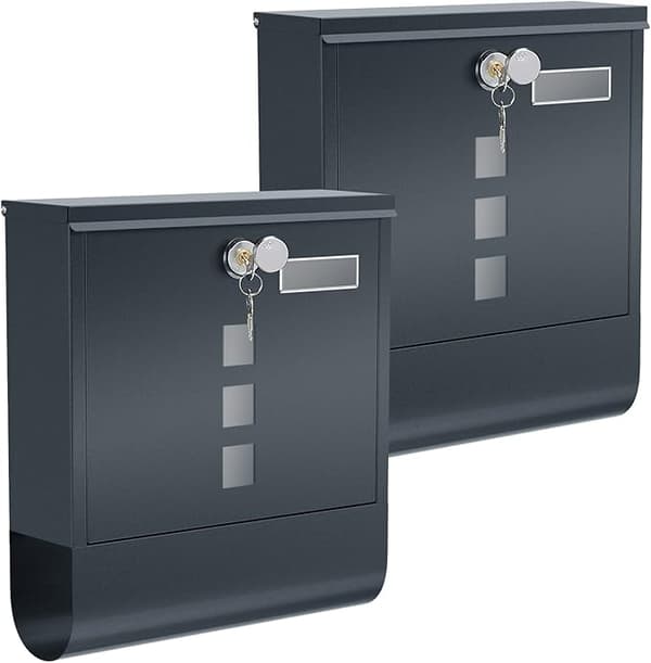 Rootz 2-delat set Väggpostlåda - Utomhuspostlåda - Låsningsbrevlåda - Kopparlåscylinder - Roterande lock - Antracit - 9,5 cm x 30,5 cm x 33,3 cm