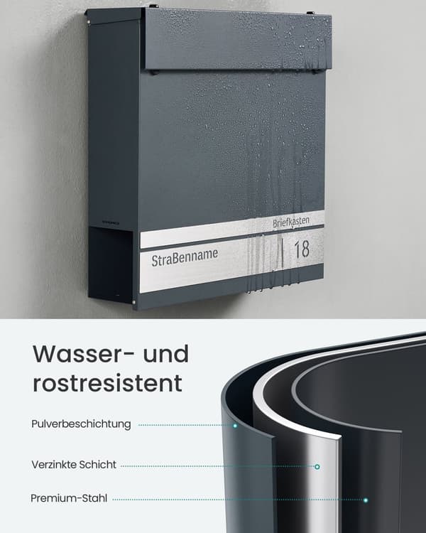 Brevkasse, SONGMICS Personlig, 10.5x37x37 cm, Antracit Grå