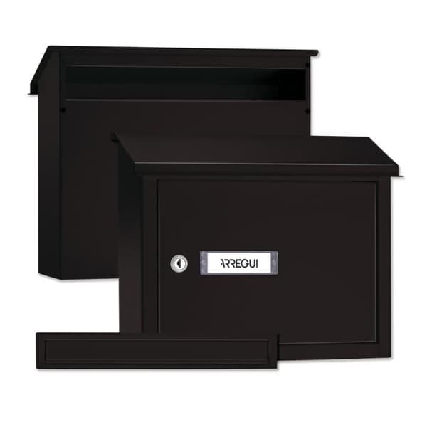 ARREGUI V4084 Pack Entrémunning + Stålbrevlåda för dörr, vägg och grind, 32,5 x 3 cm spår, A4-storlek, svart