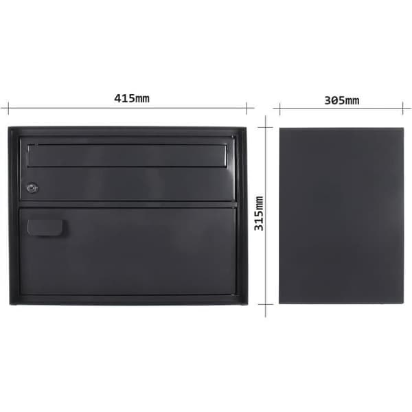 Brevlåda Enzian svart-grå Rottner K10341 med cylinderlås och trycklås - 41,5 x 30,5 x 31 cm