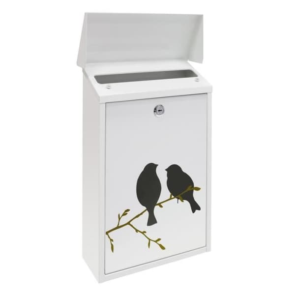 ARREGUI Premium E5601-BIR Individuell Brevlåda i Stål med silartryck "Fåglar", A4-format, Väggmonterad, Regntålig, Vit