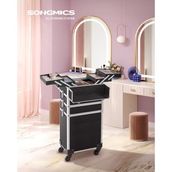 Rootz kosmetiketui med hjul - Makeup Organizer - Beauty Case - Aluminiumsramme - MDF - ABS plastik - 34cm x 24cm x 79,3cm - Sort