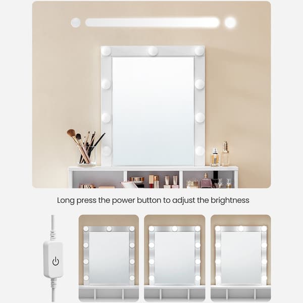 Sminkebord med LED-speil - Justerbar Belysning, Romslig Oppbevaring