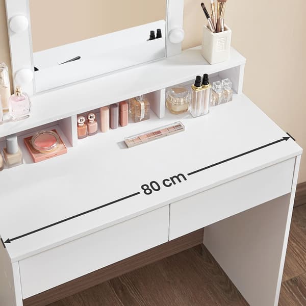Sminkebord med LED-speil - Justerbar Belysning, Romslig Oppbevaring