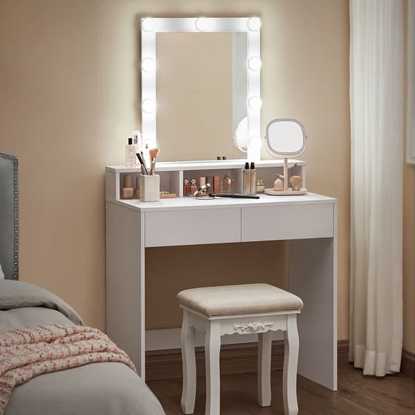 Sminkebord med LED-speil - Justerbar Belysning, Romslig Oppbevaring
