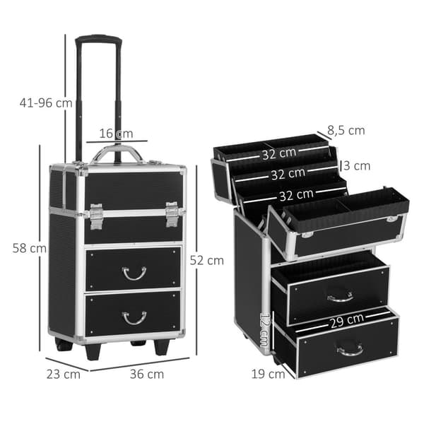 Rootz Trolley Cosmetic Case - Makeup Vanity - Beauty Organizer - Telescopic Handle & Wheels - 36L X 23W X 58H CM - Secure & Portable