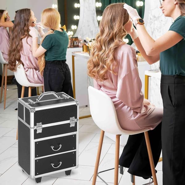 Rootz Trolley Cosmetic Case - Makeup Vanity - Beauty Organizer - Telescopic Handle & Wheels - 36L X 23W X 58H CM - Secure & Portable
