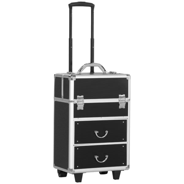 Rootz Trolley Cosmetic Case - Makeup Vanity - Beauty Organizer - Telescopic Handle & Wheels - 36L X 23W X 58H CM - Secure & Portable