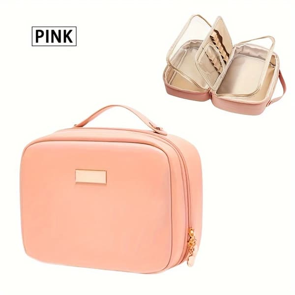 Makeupväska, Bärbar Resaorganisatör, Elegant Design,rosa
