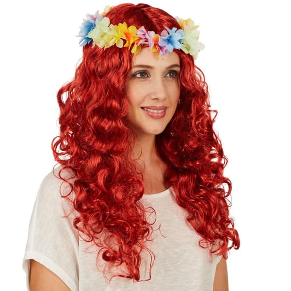Rød paryk i Hawaii look - rød