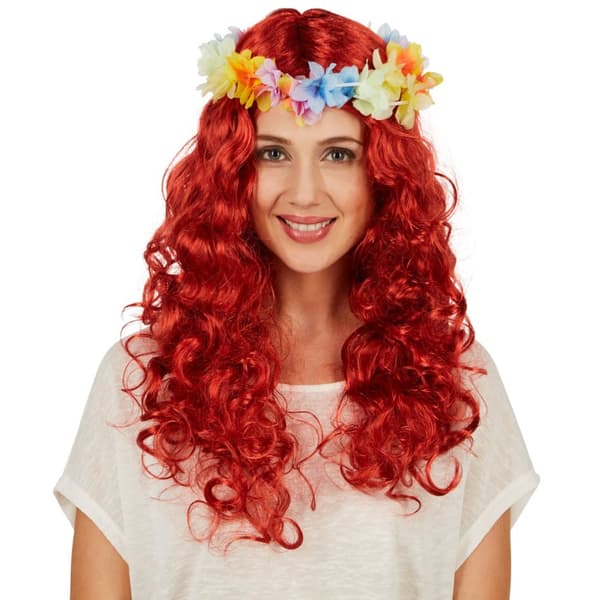 Rød paryk i Hawaii look - rød