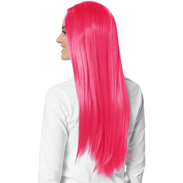 Paryk med langt glat hår - pink