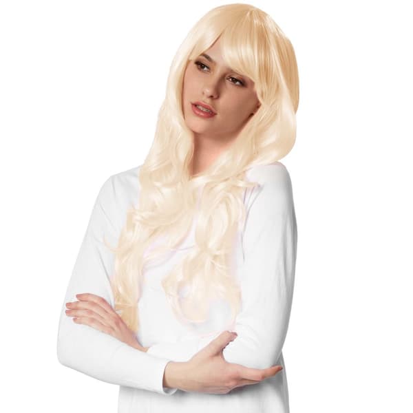 Paryk med langt krøllet hår - blond