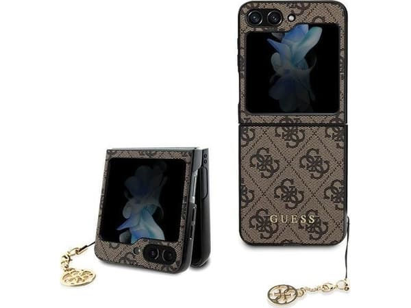 Samsung Galaxy Z Flip 5 Guess Dėklas 4G Charms Collection (GUHCZF5GF4GBR) rudos spalvos
