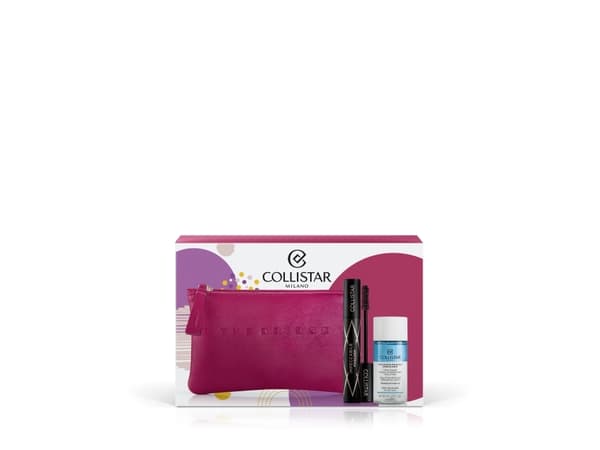 COLLISTAR_SET XMas 2023 Impeccabile ripsiväri Musta 14ml + Two-Phase Removing meikinpoistoaine 35ml + kosmetiikkalaukku Fuchsia
