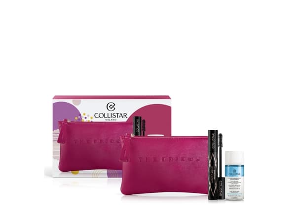 COLLISTAR_SET XMas 2023 Impeccabile ripsiväri Musta 14ml + Two-Phase Removing meikinpoistoaine 35ml + kosmetiikkalaukku Fuchsia