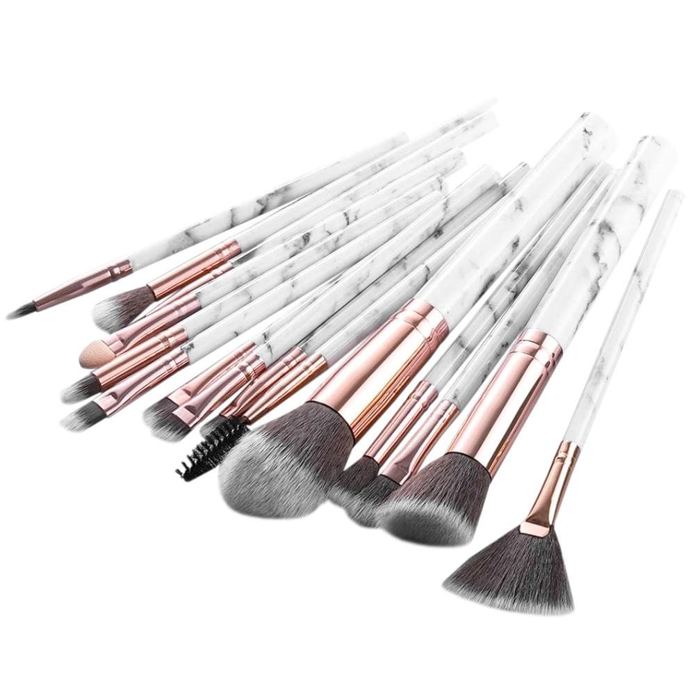 15x Makeupbørster - Hvid Marmor