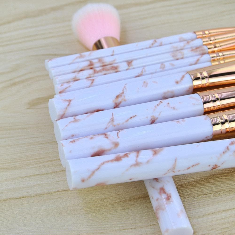 Pink Marble Handle 10 pcs. makeup brushes