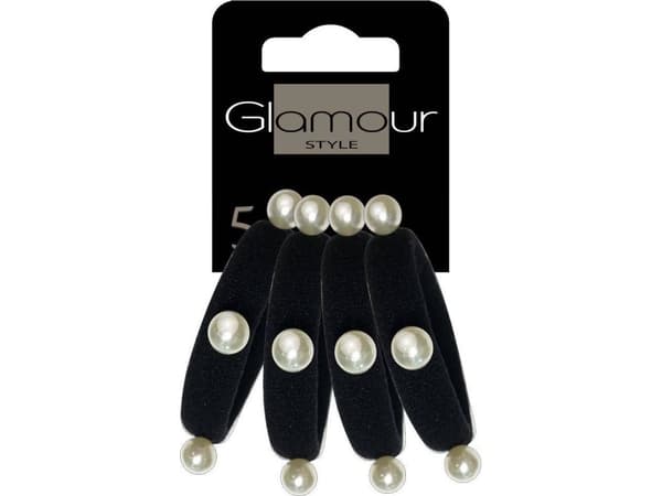 GLAMOUR_Black hair ties with pearls 4pcs