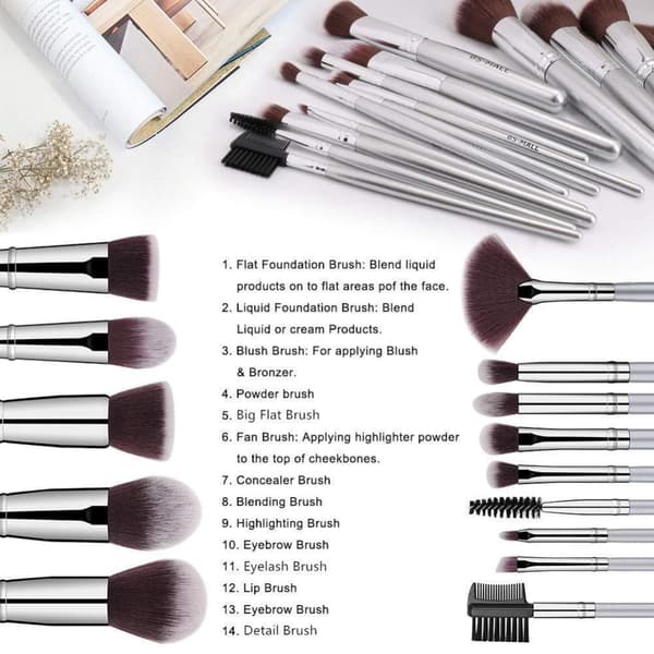 BS04 - BS-MALL 14 st. eksklusive Makeup / makeup børster av beste kvalitet