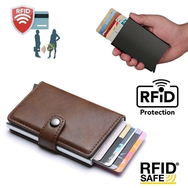 PopUp Smart card holder pushes forward 8 Cards RFID-NFC Secure - Brown
