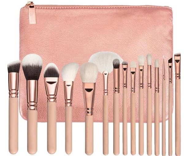 15 pcs Professional makeup brushes with practical bag (Pink)