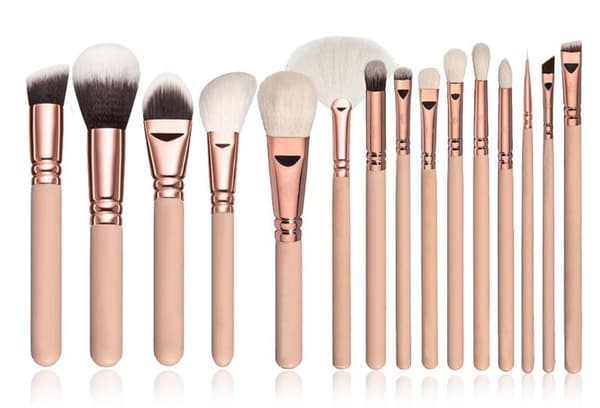 15 pcs Professional makeup brushes with practical bag (Pink)