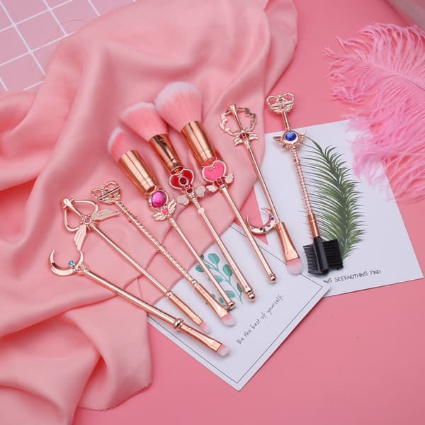 Hot anime kosmetiske makeup børster sæt værktøjssæt eye liner shader foundation pudder naturlig-syntetisk pink hår