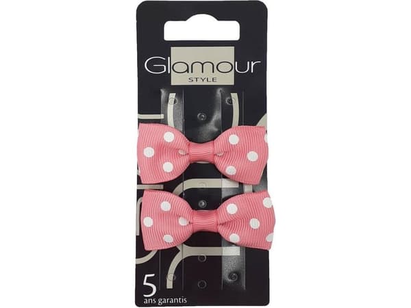 Glamour GLAMOR_Hårnåler Rosa sløyfe med prikker 2 stk