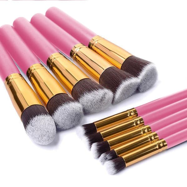 10-Pack - Sminkborstar Set - Smink Borstar Rosa