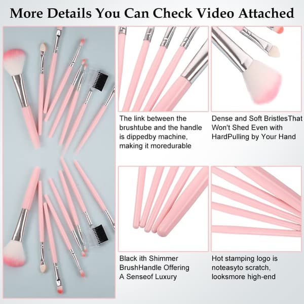INF Sminkborstar Set med 5 make-up-borstar Rosa