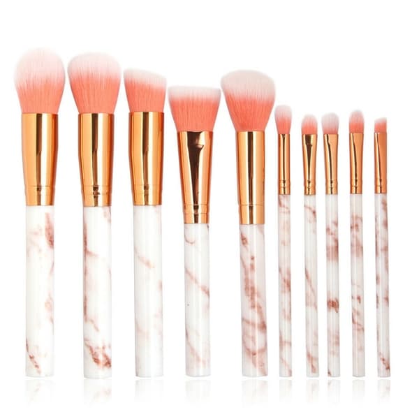 10-Pack professionella & skonsamma sminkborstar - fin design i marmor & roséguld