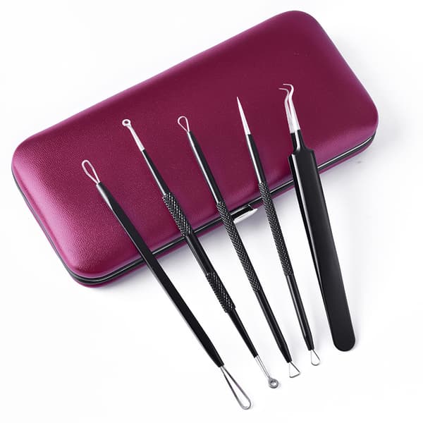 INF 5 Pack Blackhead Remover Akne Needle Tools Kit Musta