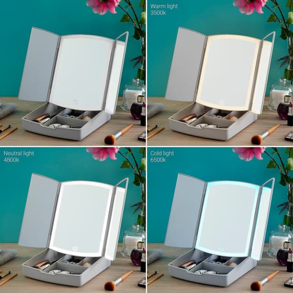KÄYTETTY 3-in-1 taittuva LED-peili meikkilokerikolla Panomir InnovaGoods Valkoinen (Kunnostetut Tuotteet B)