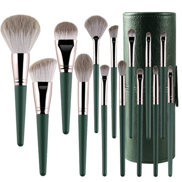 14 Stk Makeup Brush Set Foundation Powder Concealer Børster Børsteholder