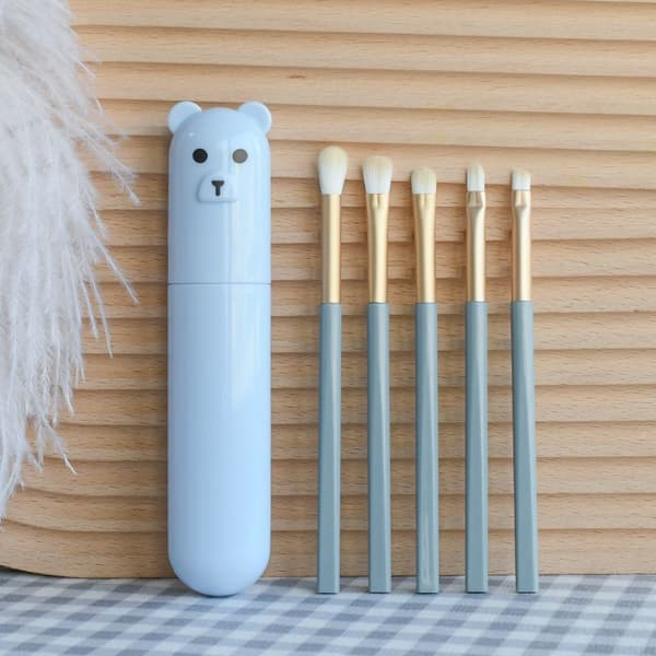INF Makeup Brush Set - 5 Borstar med Hållare Blå