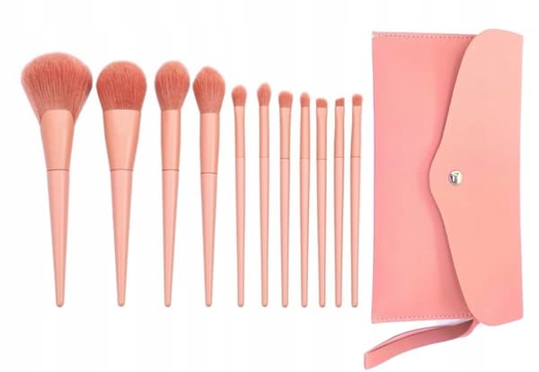 Elegant sminkborsteset 11 delar + etui, nude