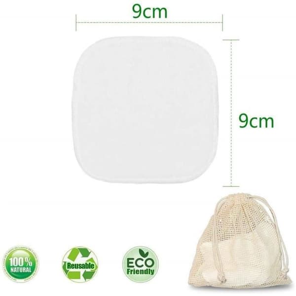 Ekologisk återanvändbar organisk bambu sminkborttagning bomullsrondeller Fyrkantig smink 16 delar tvättbar väska Ekobiologisk fiber