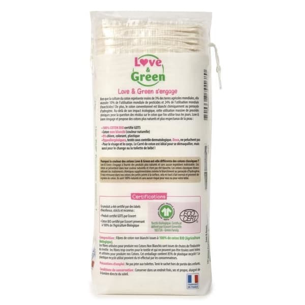 LOVE &amp; GREEN Hypoallergena Maxi Squares bomull - 100 % organisk bomull oblekt - 70 bomull