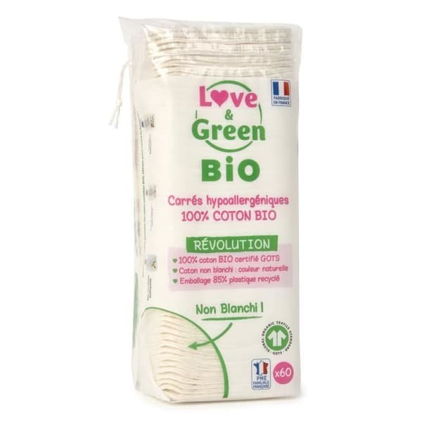 LOVE &amp; GREEN Hypoallergena Maxi Squares bomull - 100 % organisk bomull oblekt - 70 bomull