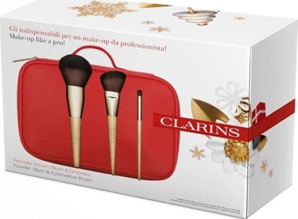 Clarins CLARINS SET POWER BRUSHBLUSH BRUSHEYESHADOW BRUSHRED BAG
