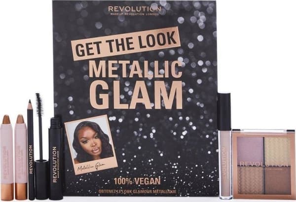 MAKEUP REVOLUTION_SET Get The Look Metallic Glam Shimmer Shadow Stick Glam 2.5g + Shimmer Shadow Stick Crush 2.5g + Eye Primer 2.5ml + Mascara Black