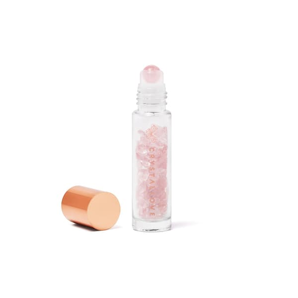 CRYSTALLOVE Rose Quartz Infunded Oil Dropper Bottle 10 ml – Flaska med rosenkvartskristaller för olja